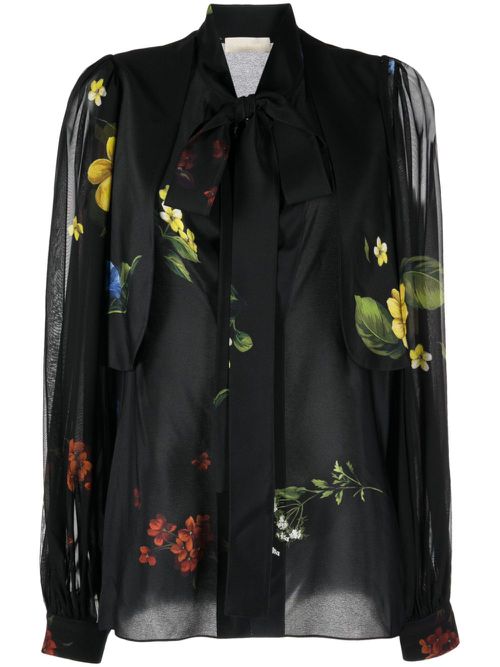 Floral-print silk shirt - Black