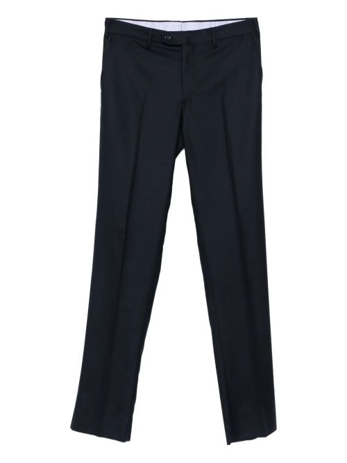 Pressed-Crease Wool Trousers — Dark Blue
