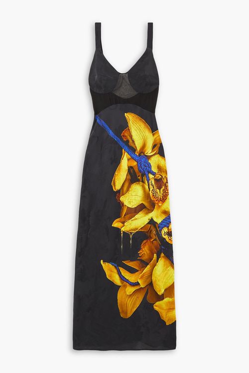 Printed floral jacquard midi dress