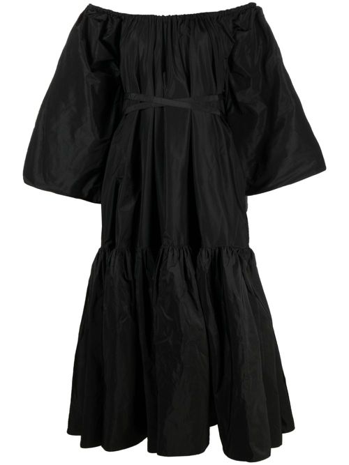 Off-shoulder ruched midi dress - Black