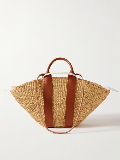 Sophie Leather-trimmed Woven Straw Tote - Brown