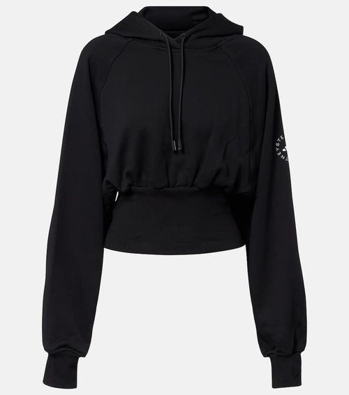 Cropped cotton jersey hoodie