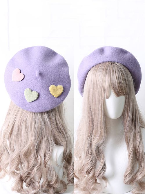 Sweet Lolita Hat Purple  Accessory Hearts Pattern Polyester Lolita Accessorie