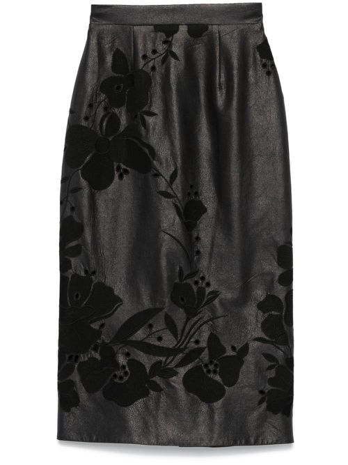 Embroidered faux-leather maxi skirt - Black