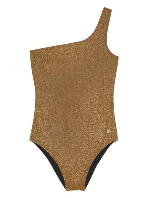 Glitter-detailed one shoulder swimsuit - Gold