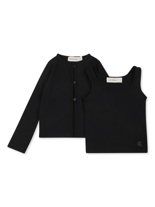 Logo-embroidered cardigan and tank top set - Black
