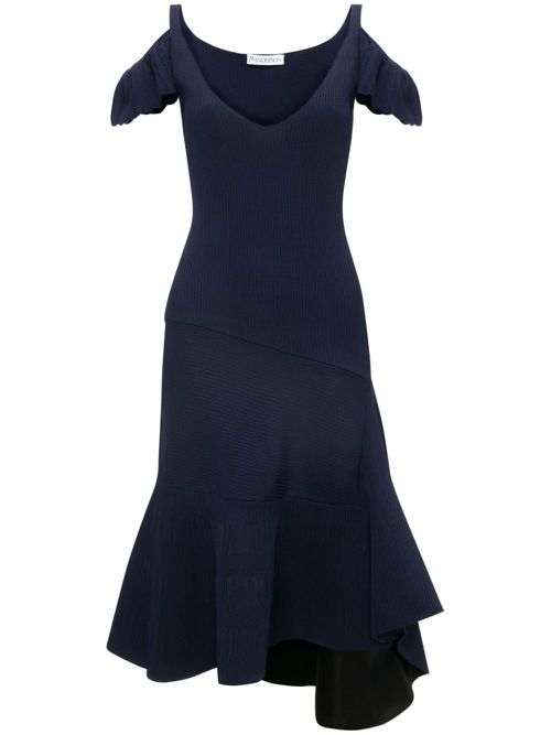 Cold-shoulder ruffled dress - Blue