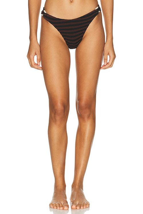 Bond Eye Ring Scene Bikini Brief in Carob & Black Dot Stripe - Brown. a
