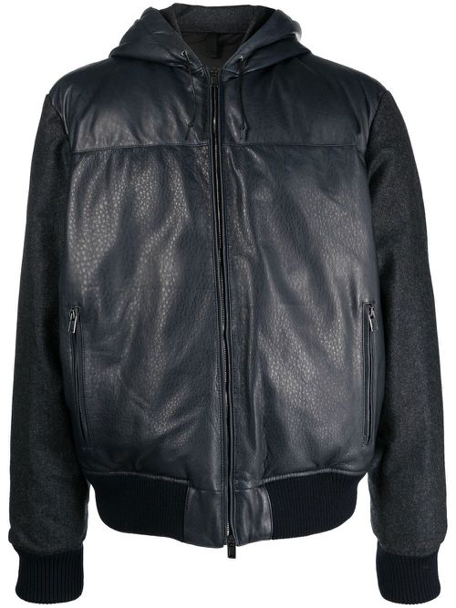 Contrast-panel hooded bomber jacket - Blue
