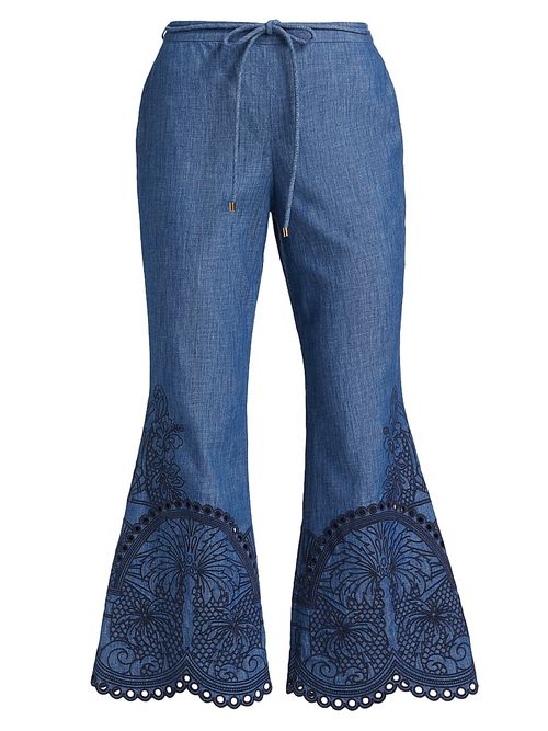 Women's Coco Embroidered Cotton Flared Pants - Railway Blue