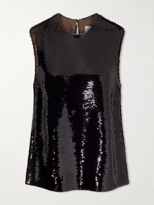 Luminessa Sequined Satin Top - Brown