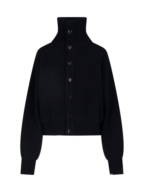 High-Neck Button Front Cashmere Cardigan