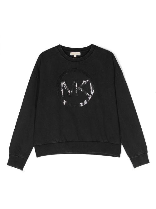 Sequin logo-detail cotton sweatshirt - Black