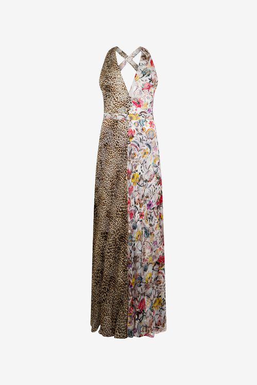 Long Chiffon Dress With Florentine Flowers Print