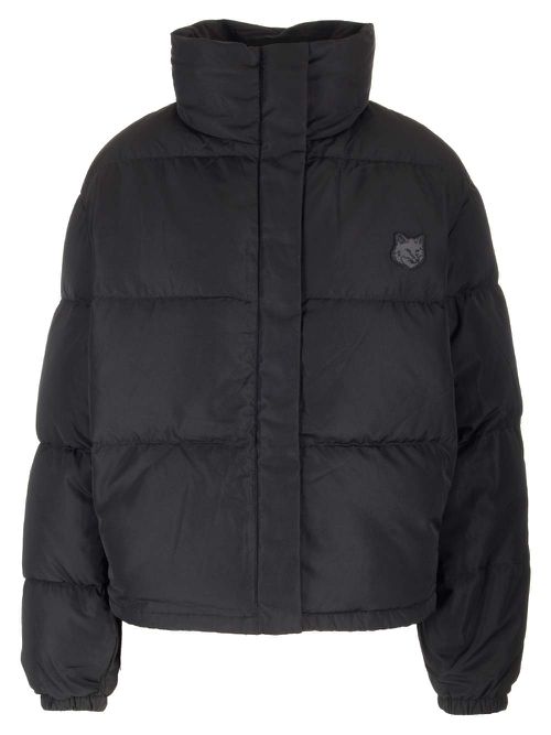 Black Down Jacket With Logo Patch