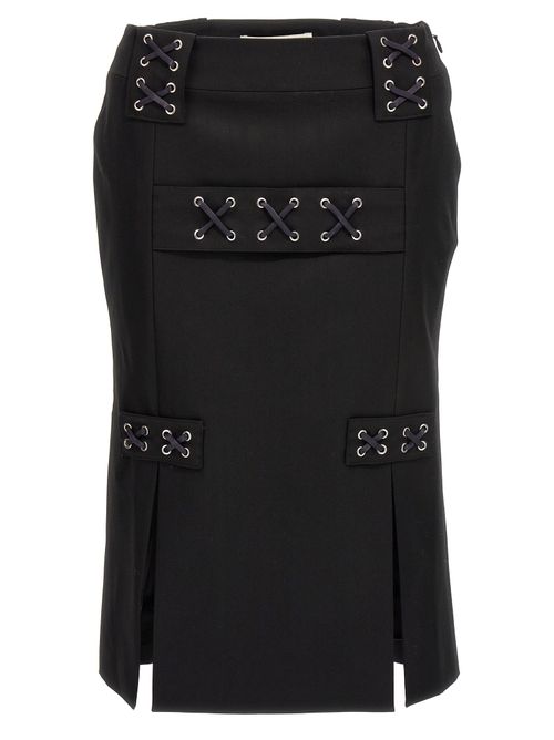 Lace-Detail Wool Blend Skirt — Black
