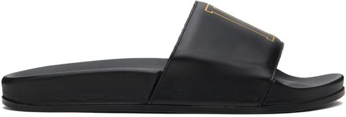 Rhude Black Leather Pool Slides