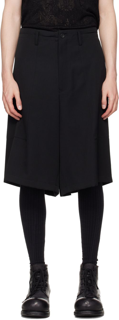 Black Wool Gabardine St Pocket Shorts