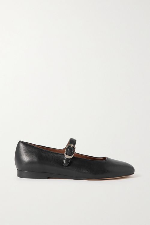 Leather Mary Jane Ballet Flats - Black