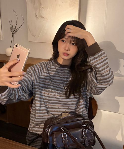 Brush Stripe Star Full Print Long Sleeve Brown