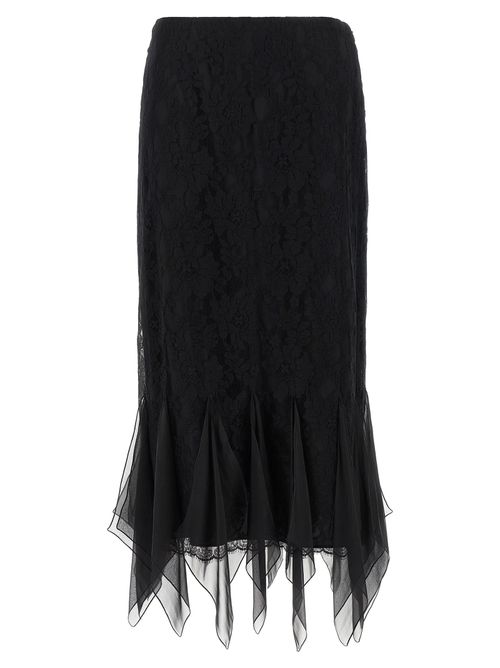Lace Flared Midi Skirt — Black