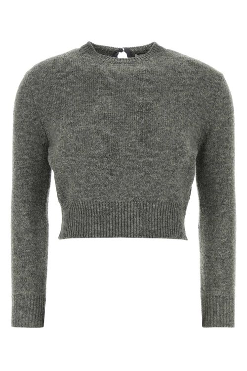 Virgin Wool Blend Cropped Sweater — Gray