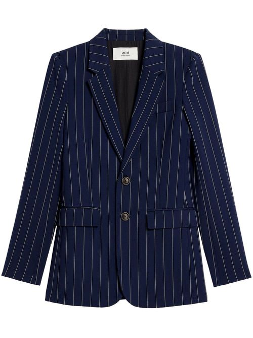 Striped single-breasted blazer - Blue
