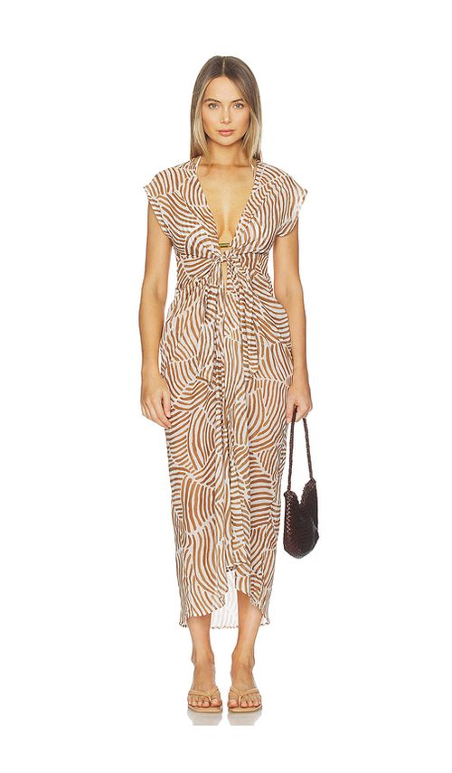 Vix Swimwear Sasha Long Cover Up Dress in Brown. M. Also in L, S
