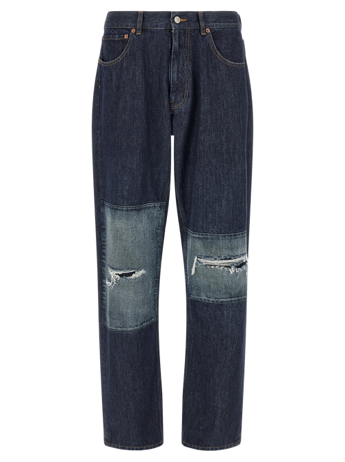Patchwork-Blocked Denim Jeans — Blue