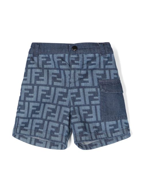FF-print denim shorts - Blue