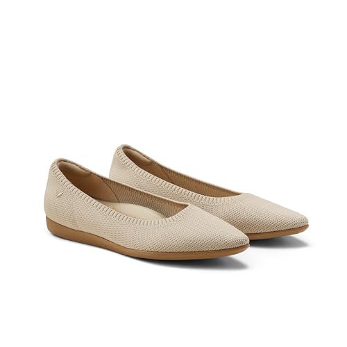 VIVAIA Aria Walker Women's Pointed Toe Flats Comfortable Lightweight Walking Ballet Flat Casual Slip On Washable Shoe Almond