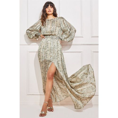 Goddiva Shirred Waist Chiffon Printed Maxi - Snakeprint
