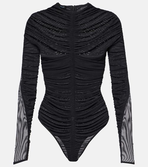 Sheer ruched bodysuit