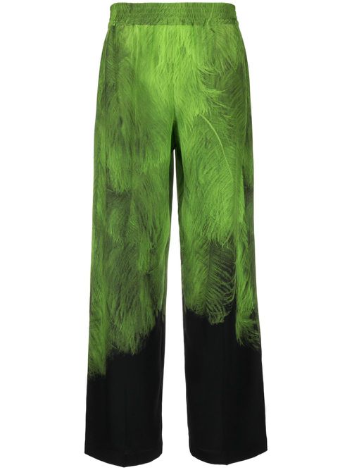 Feather-print silk trousers - Green