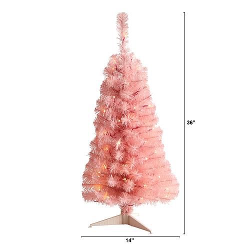3' Pink Artificial Christmas Tree with 50 LED Lights
