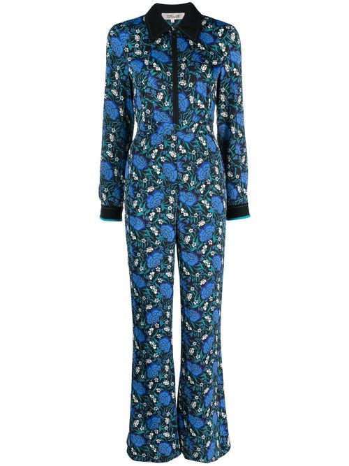 Floral print long sleeve jumpsuit - Black