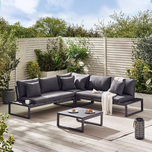 Dubai 6 Seater Outdoor Corner Sofa with Wood-Effect Tables
