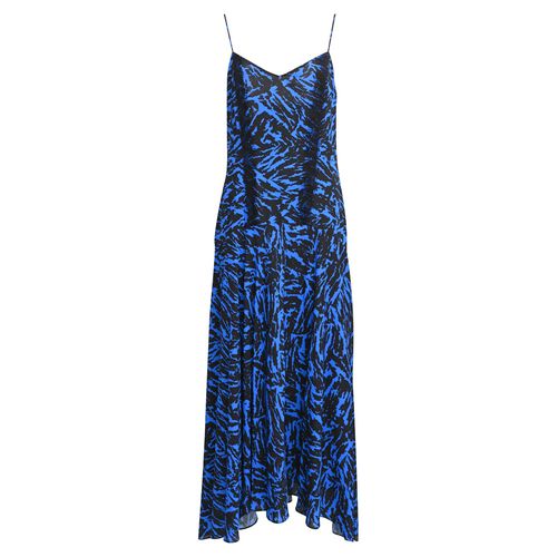Zebra Print Lace Trim Maxi Dress in Blue Polyester