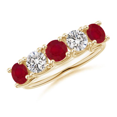 Angara 1.38 Carats Half Eternity Five Stone Ruby and Diamond Wedding Band in 14K Yellow Gold