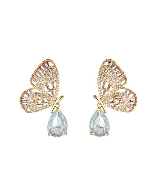 CZ Golden Butterfly Drop Earrings
