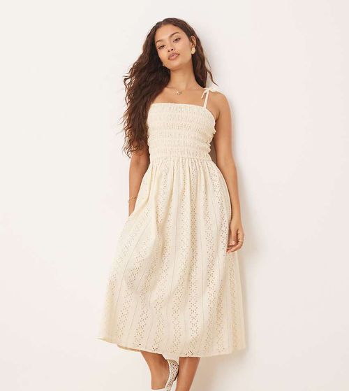 Miss Selfridge petite strappy broderie maxi dress in buttermilk-Yellow