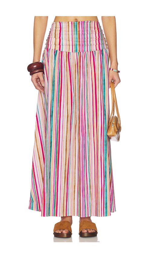 PEIXOTO Rowan Midi Skirt in Pink,Tan. M. Also in L, S