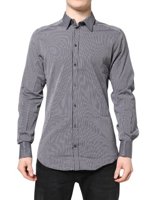 Black and White Striped Cotton Shirt — Black
