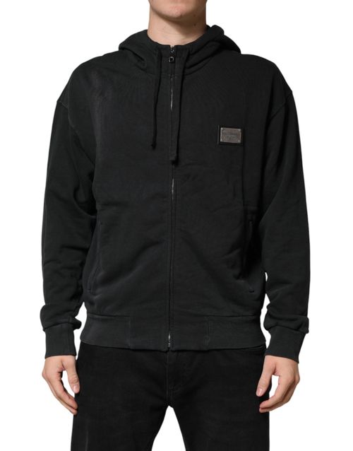 Full-Zip Cotton Hoodie — Black