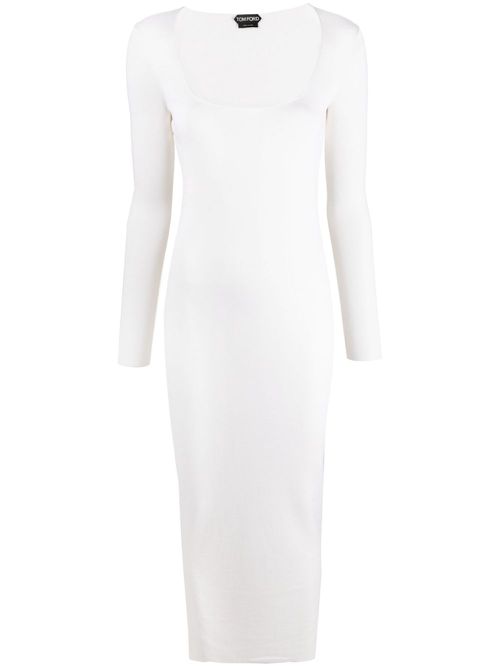 Scoop-neck cashmere-silk midi dress - White