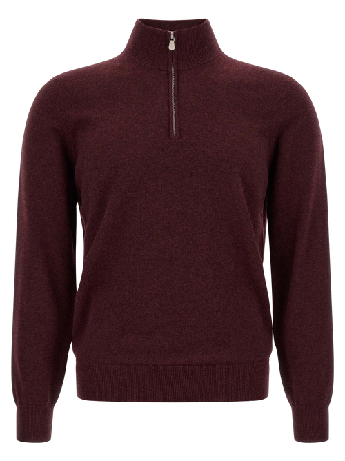 Cashmere Half-Zip Cardigan — Burgundy