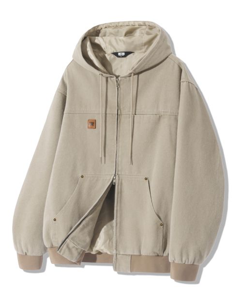 Vintage Washed Canvas Work Hooded Zip-Up