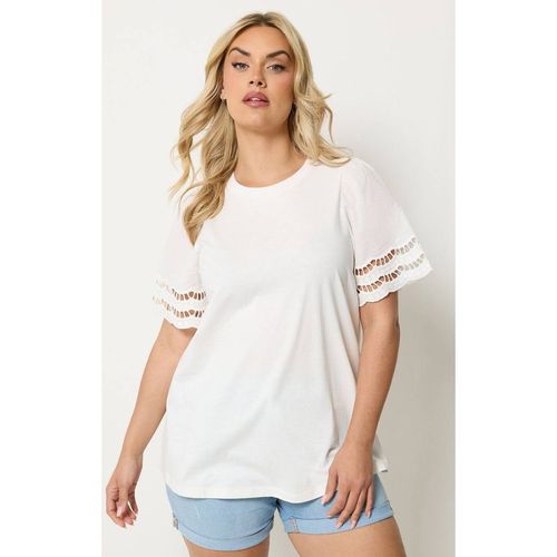 Yours Women's Broderie Anglaise Angel Sleeve T-Shirt in White