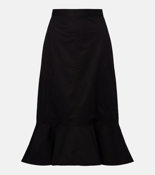 Ruffled cotton-blend poplin midi skirt