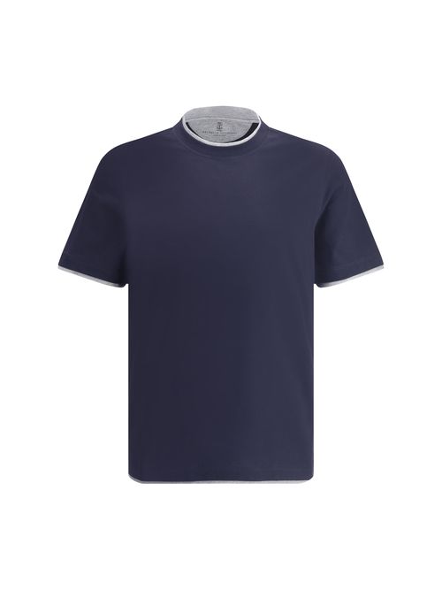 Two-Tone Cotton T-Shirt — Navy